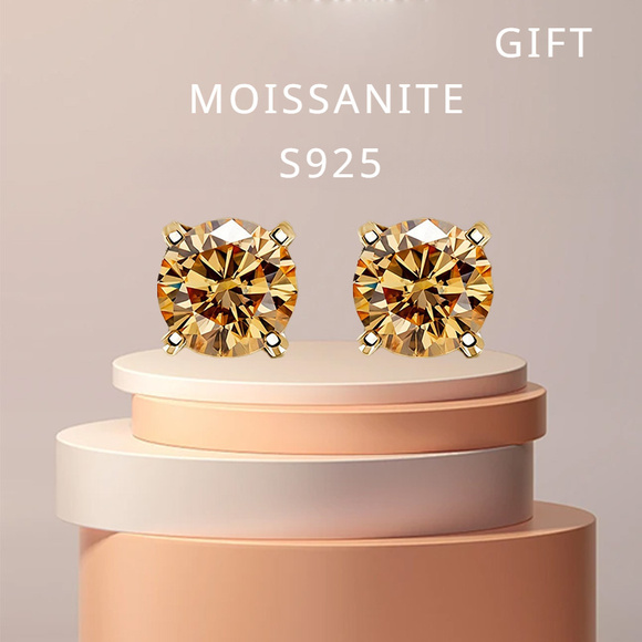 S925 Sterling Silver Champagne Moissanite Stud Earrings